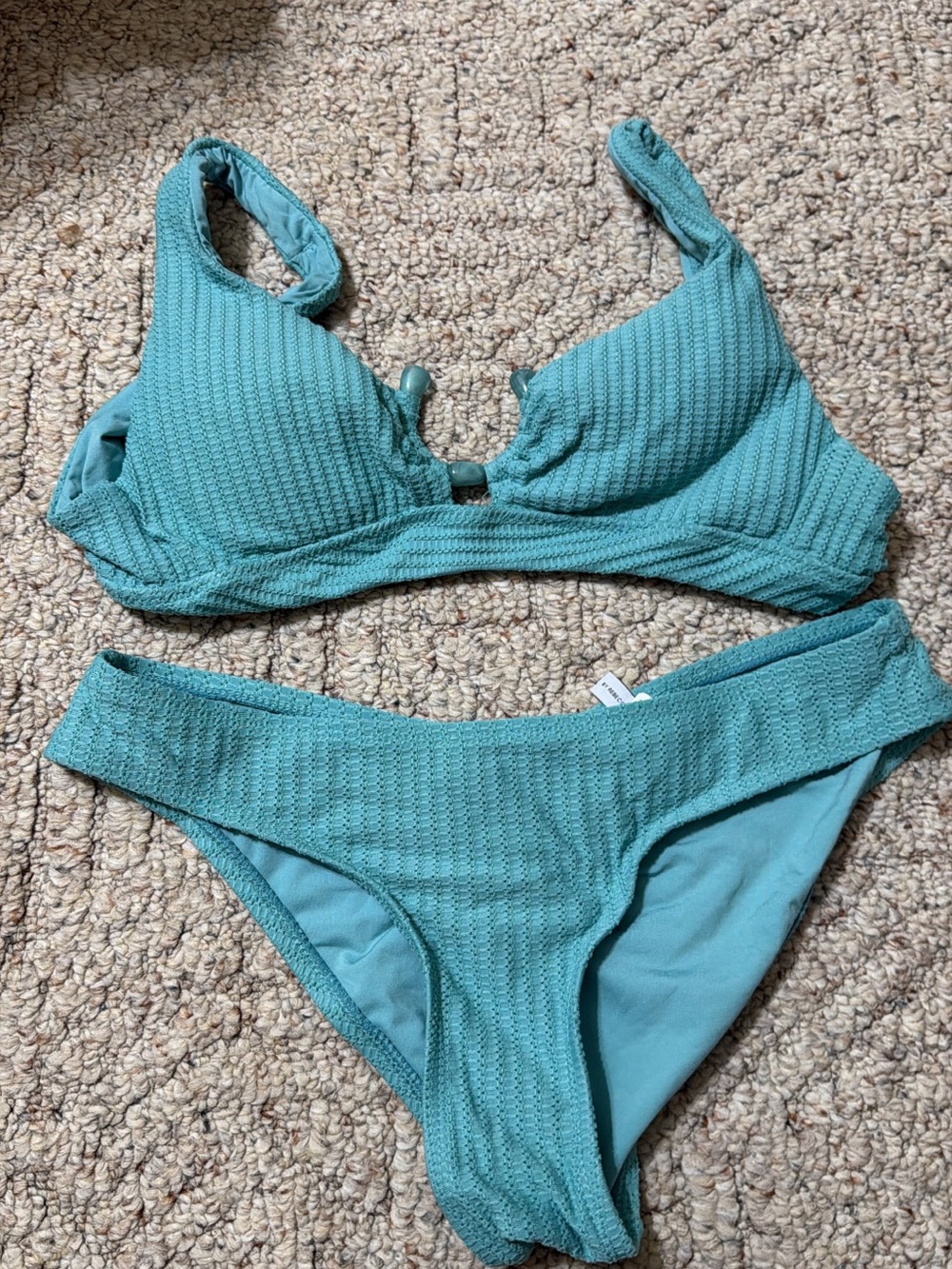 BECCA Textured Teal Underwire Bikini Set